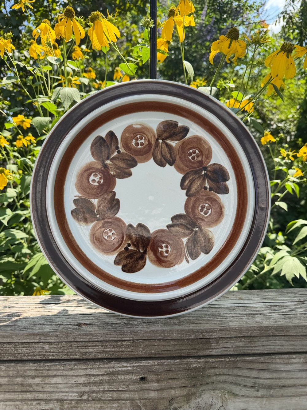 Arabia Brown Anenome 13.25” Across Round Platter As Is Few Glaze Imperfections